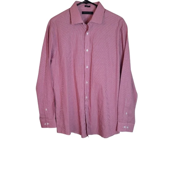 TOMMY HILFIGER Men's Red & White Button Up Shirt SIZE (L) 16 32/33 - Picture 1 of 3